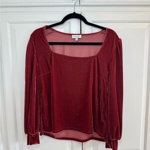 S’edge Velvet Square Neck Blouse in Deep Red